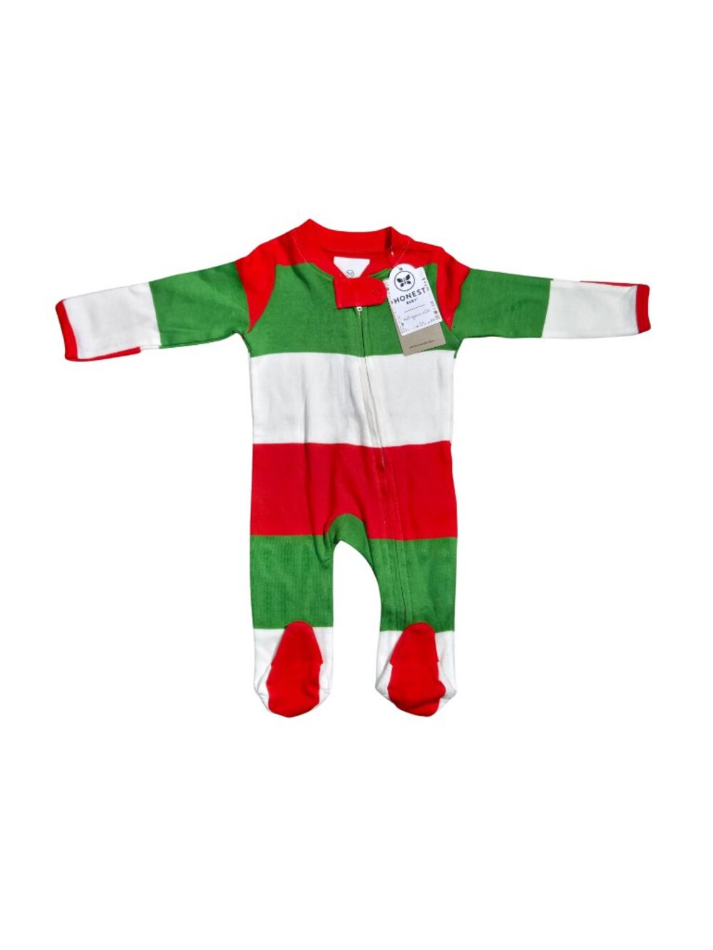 NWT | Honest Baby Organic Cotton Holiday Sleeper | Festive Stripe | Red Green Wh